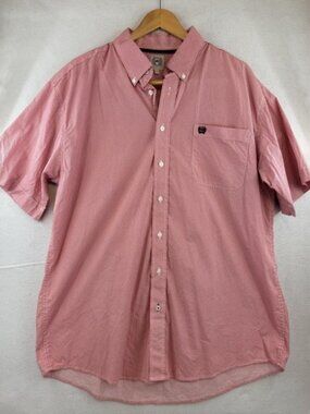 CINCH Mens Large Short Sleeve Button Down Shirt Red Blue Geometric Print Rodeo